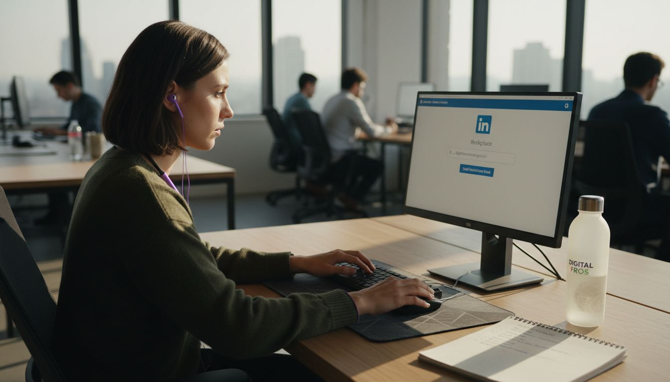 Marketeur effectuant la vérification du lieu de travail sur LinkedIn