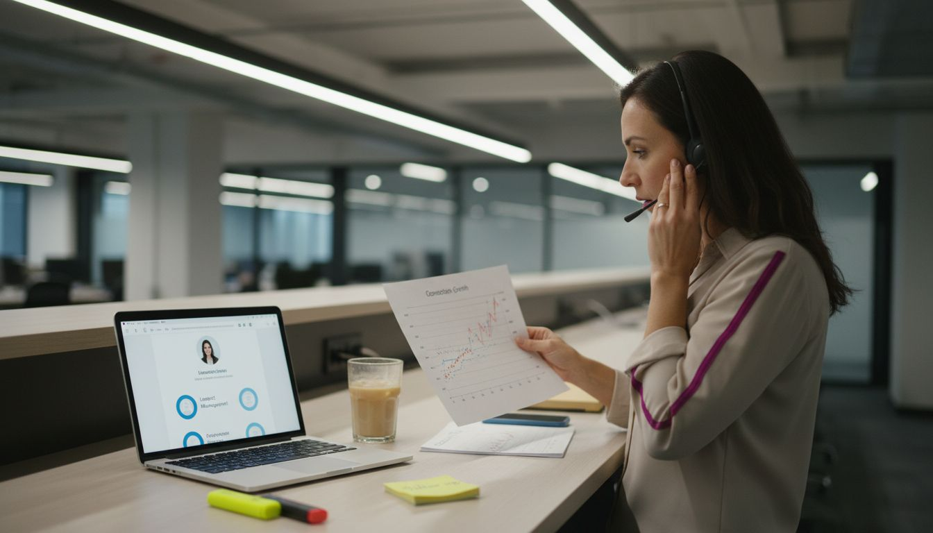 Une femme examine un graphique de croissance de ses relations LinkedIn