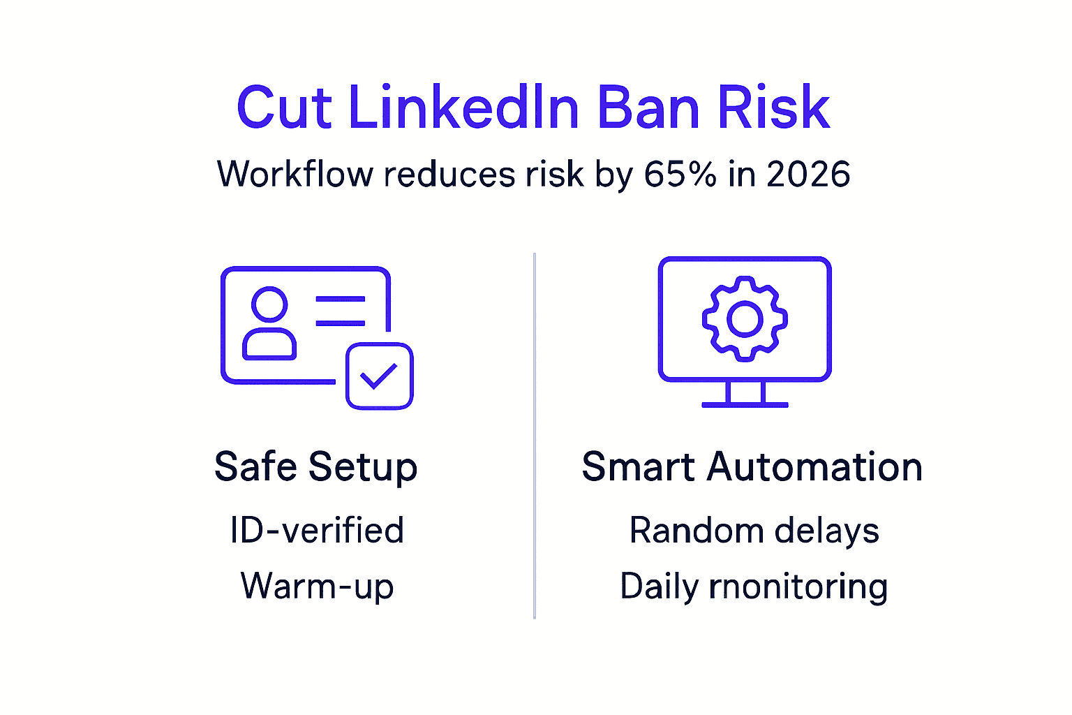 Infographie présentant un workflow de réduction des bannissements LinkedIn