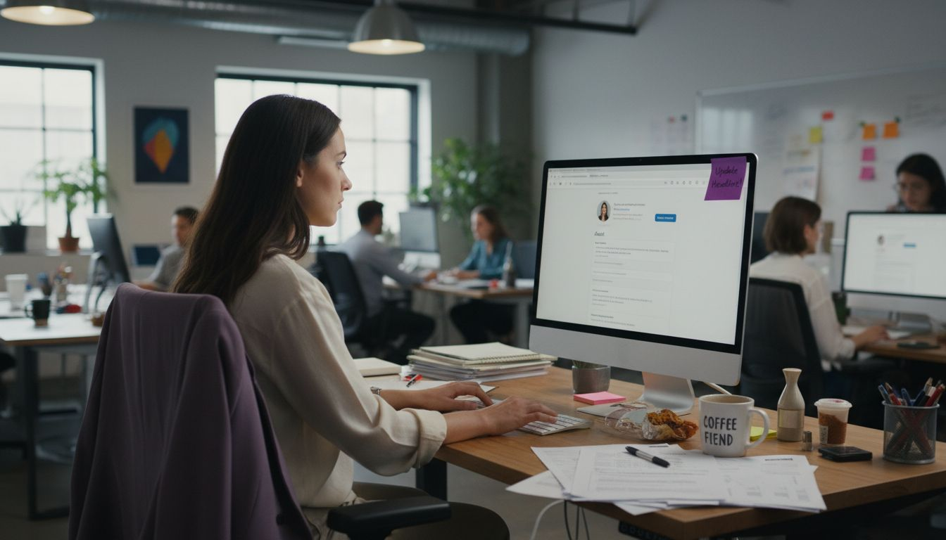 Professionnel personnalisant un profil LinkedIn en agence