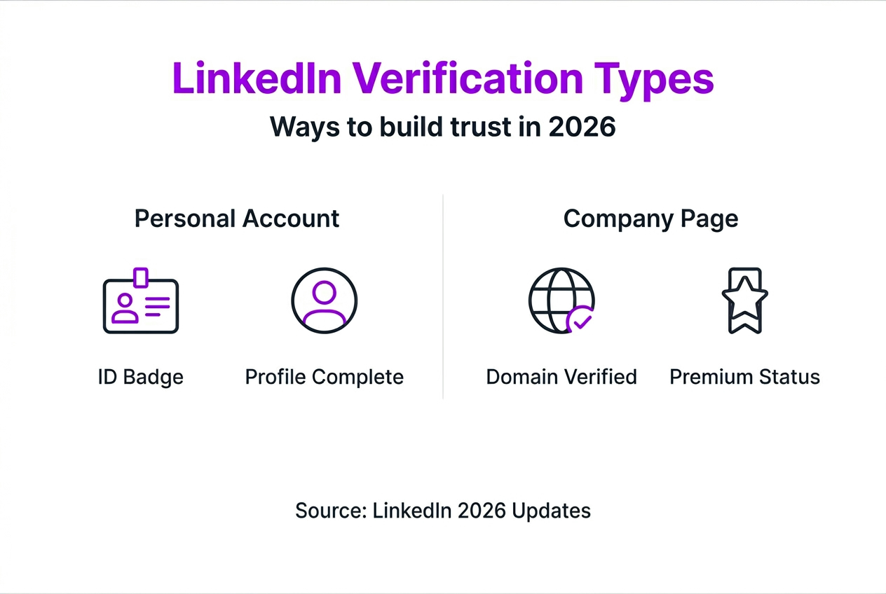 Infographie expliquant les types de vérification LinkedIn