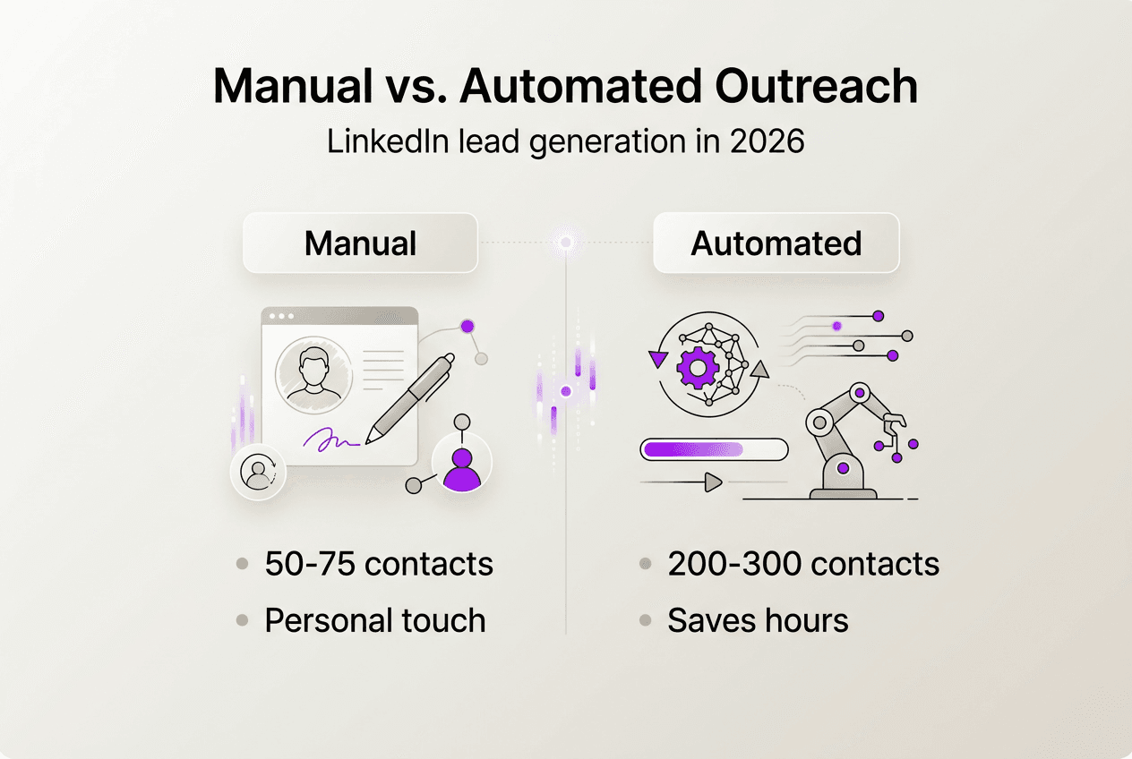 Infographie comparant prospection manuelle et prospection automatisée